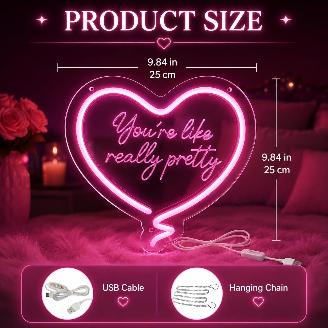 Pink Heart Neon Sign Youre Lik - Neon Sign Party 评论和价格