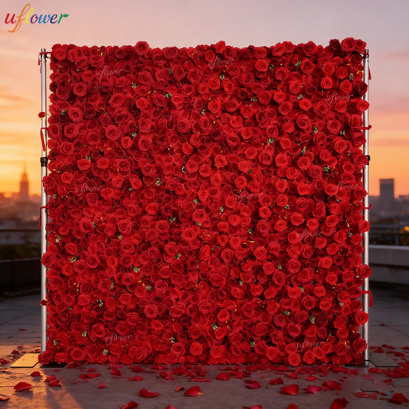 Uflower Red Rose Artificial Fl - Flower Wall Panel 评论和价格