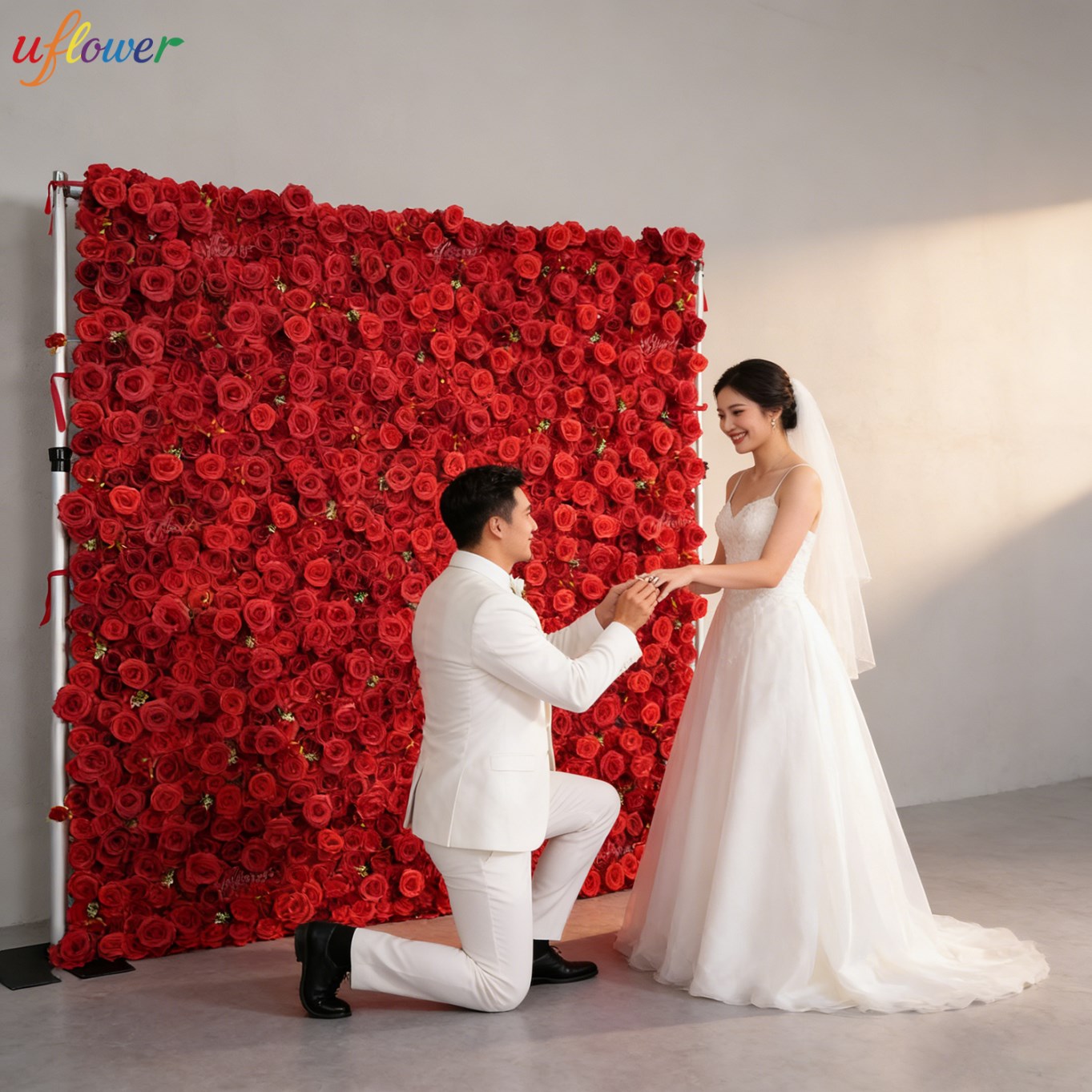 Uflower Red Rose Artificial Fl - Flower Wall Panel 评论和价格