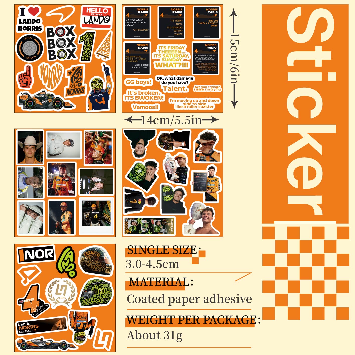 5-6 Sheets F1 Stickers, Norris - Supply Event 评论和价格