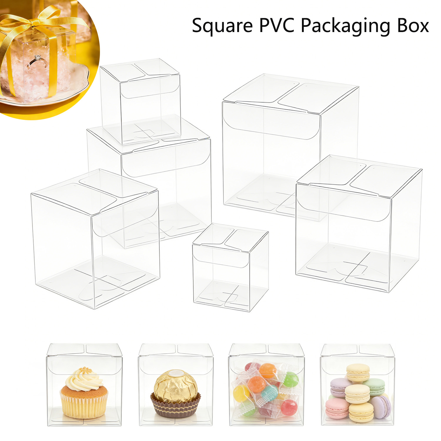 10-50Pcs Square Clear PVC Fold - Event Party Box 评论和价格