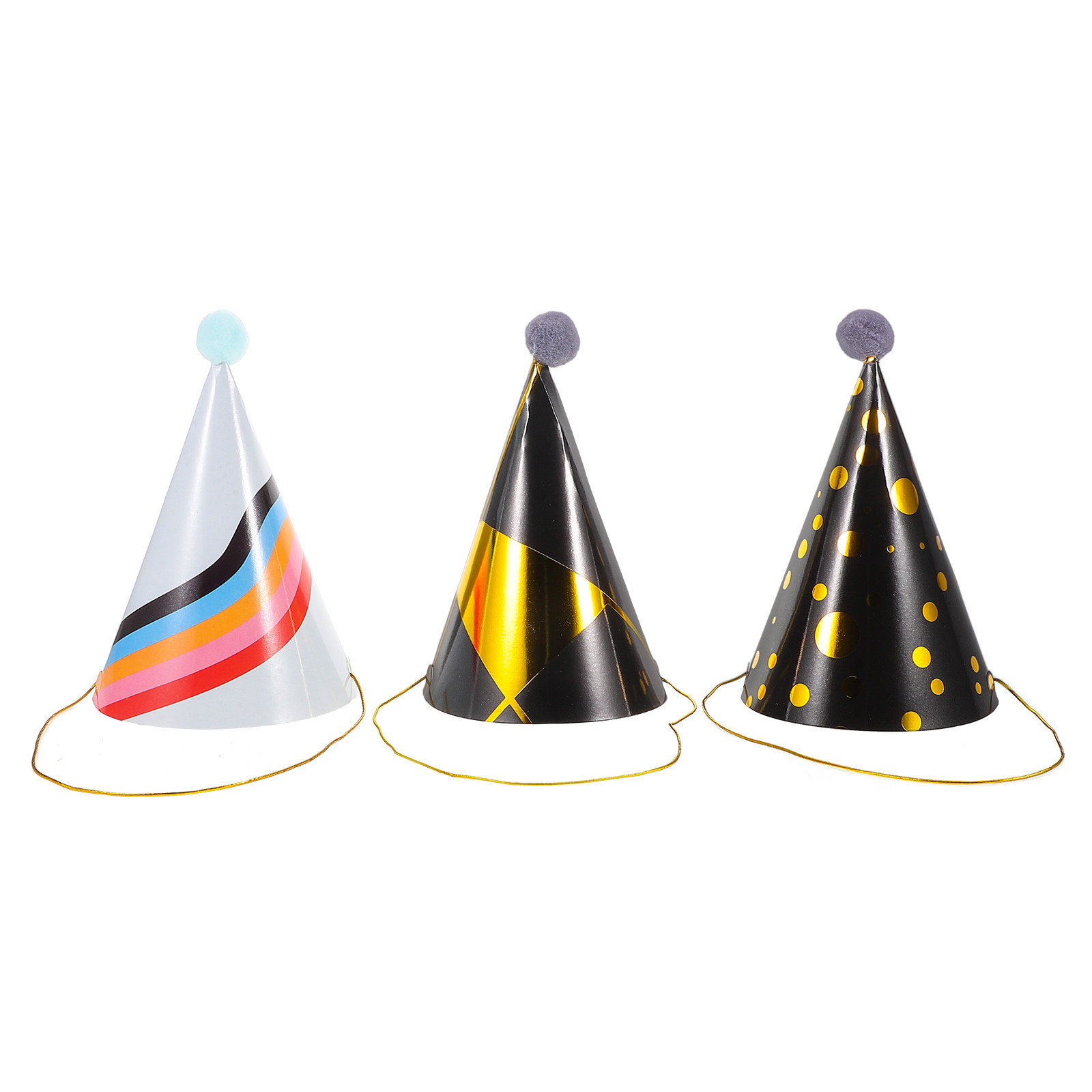 3Pcs Gold Foil Accented Paper  - Party Hat Cone 评论和价格