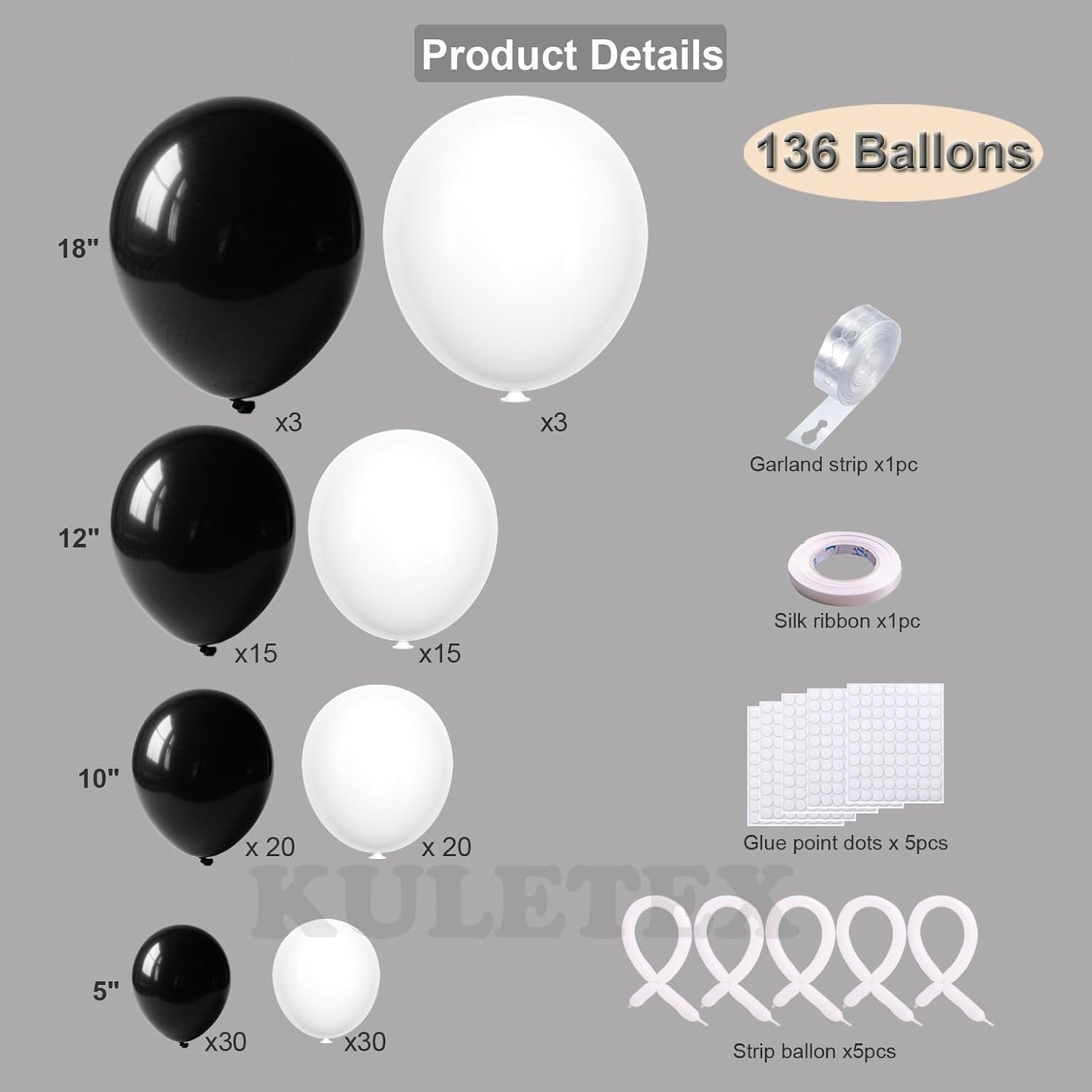 136 Pcs Black & White Latex Ba - Event Launch Party 评论和价格